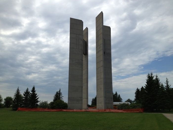 two large concrete towers